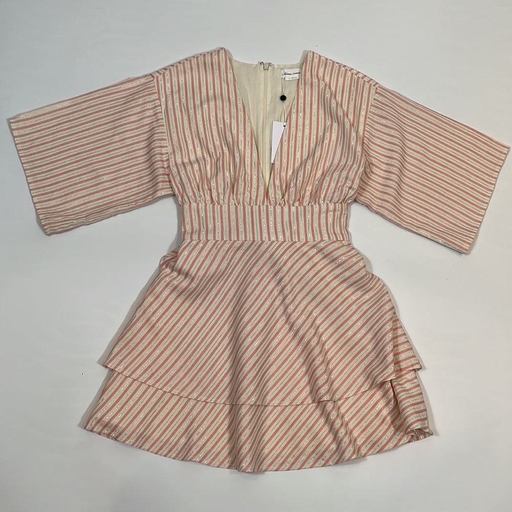 Lovers + Friends Dress XS Blush Pink Stripe Haven NWT Deep V Neckline - Picture 6 of 14